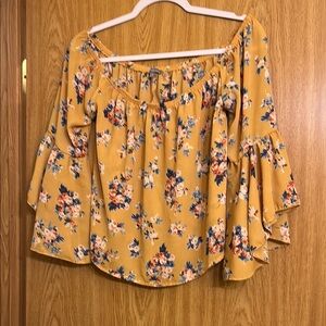Charlotte Russe Gold Floral Ruffled Blouse